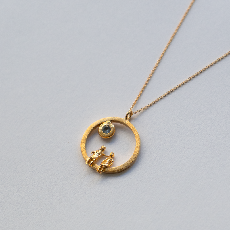 Gold Plated Silver Necklace with Aquamarine "All Around Us"