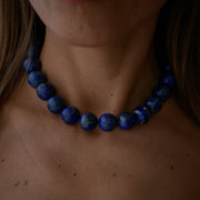 Gold Plated Silver Necklace with Lapis Lazuli and Moissanite