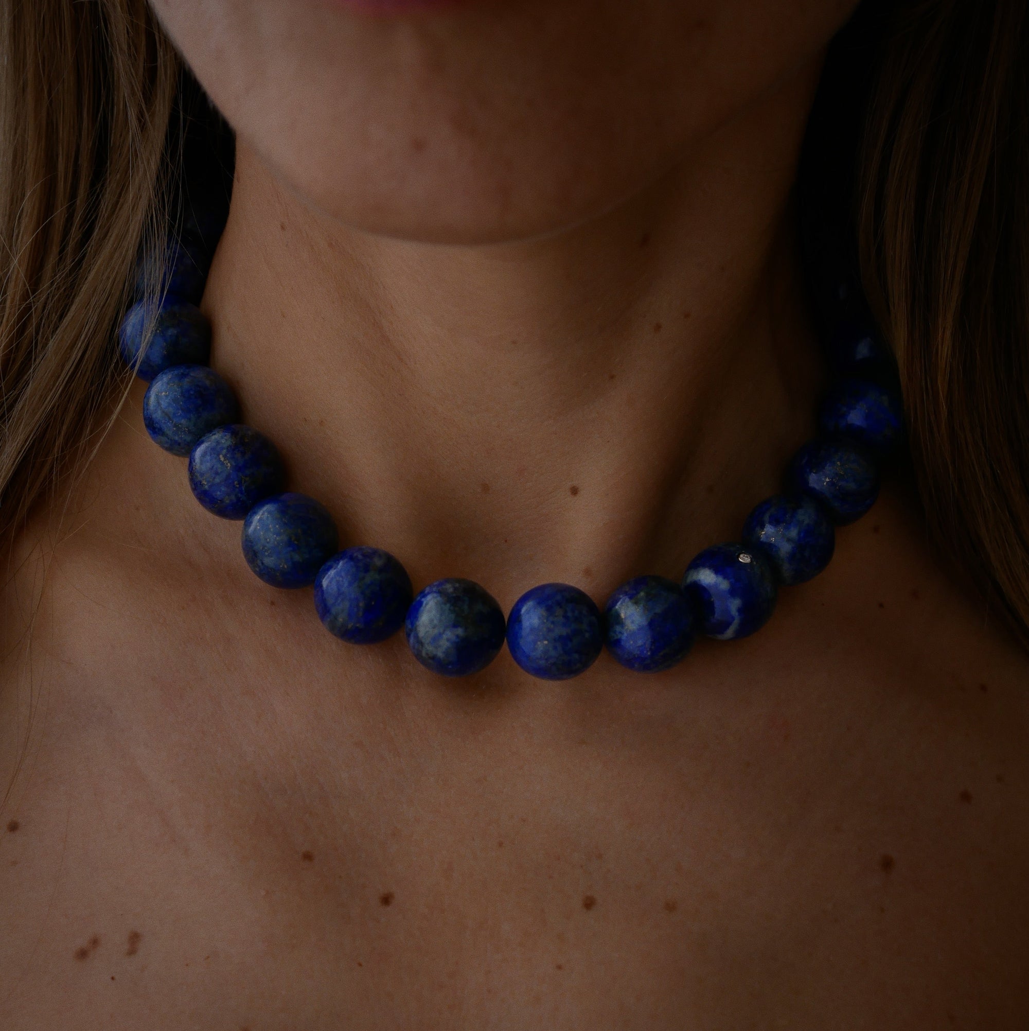 Gold Plated Silver Necklace with Lapis Lazuli and Moissanite