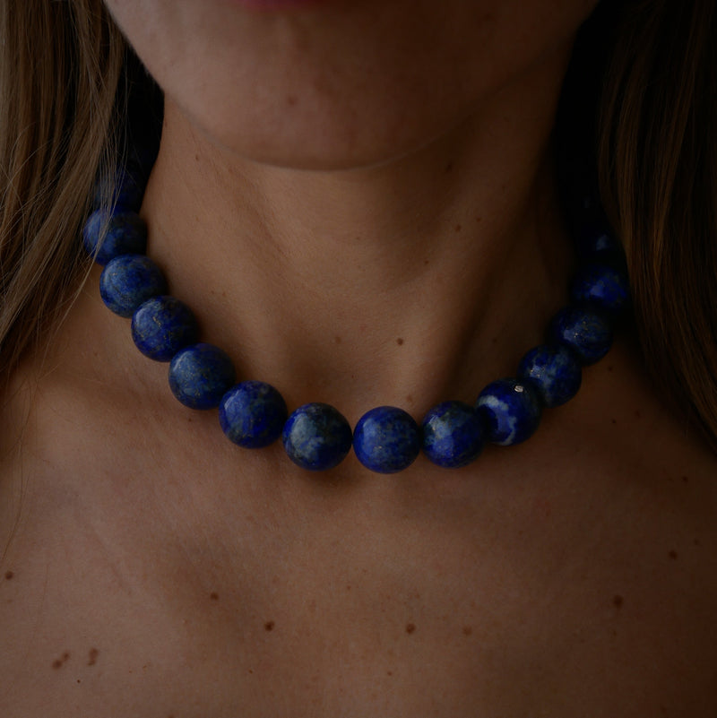 Gold Plated Silver Necklace with Lapis Lazuli and Moissanite