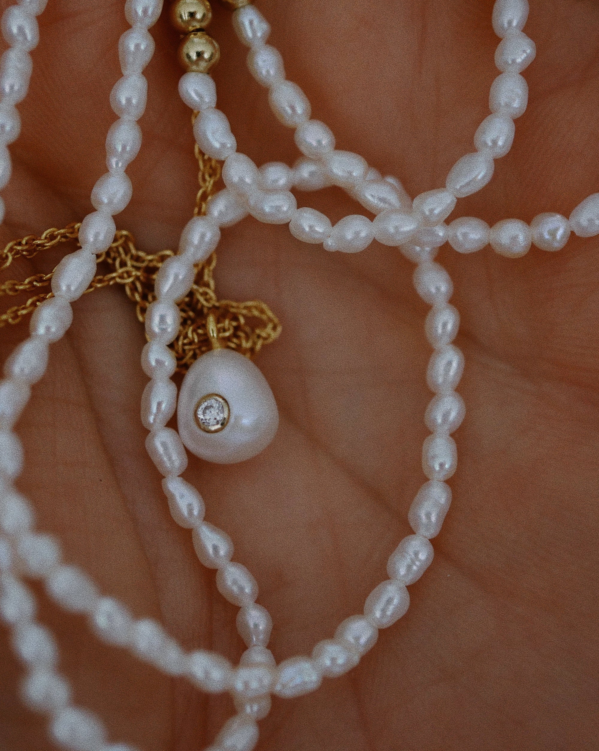 Silver Necklace with Pearl and Moisanitte "Fiona"