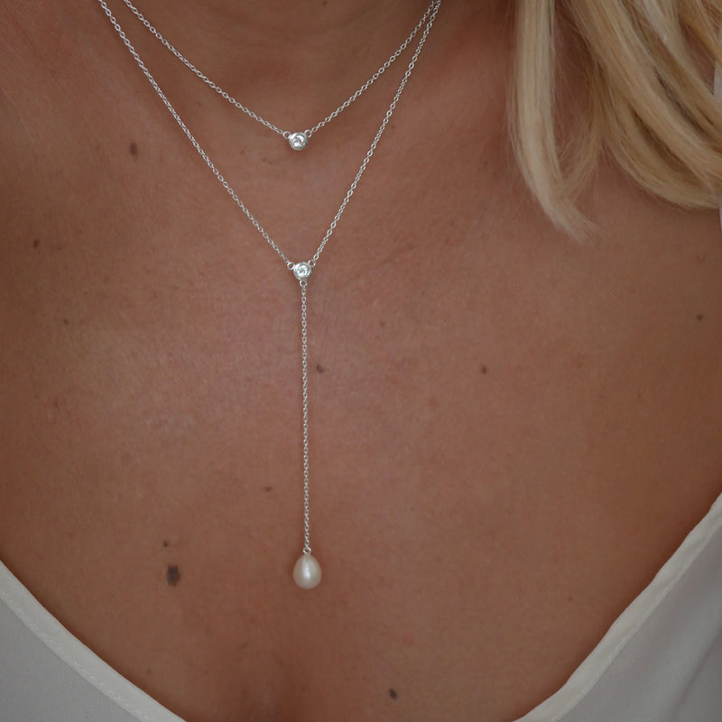 Silver Necklace with Pearl and Topaz "Valencia"