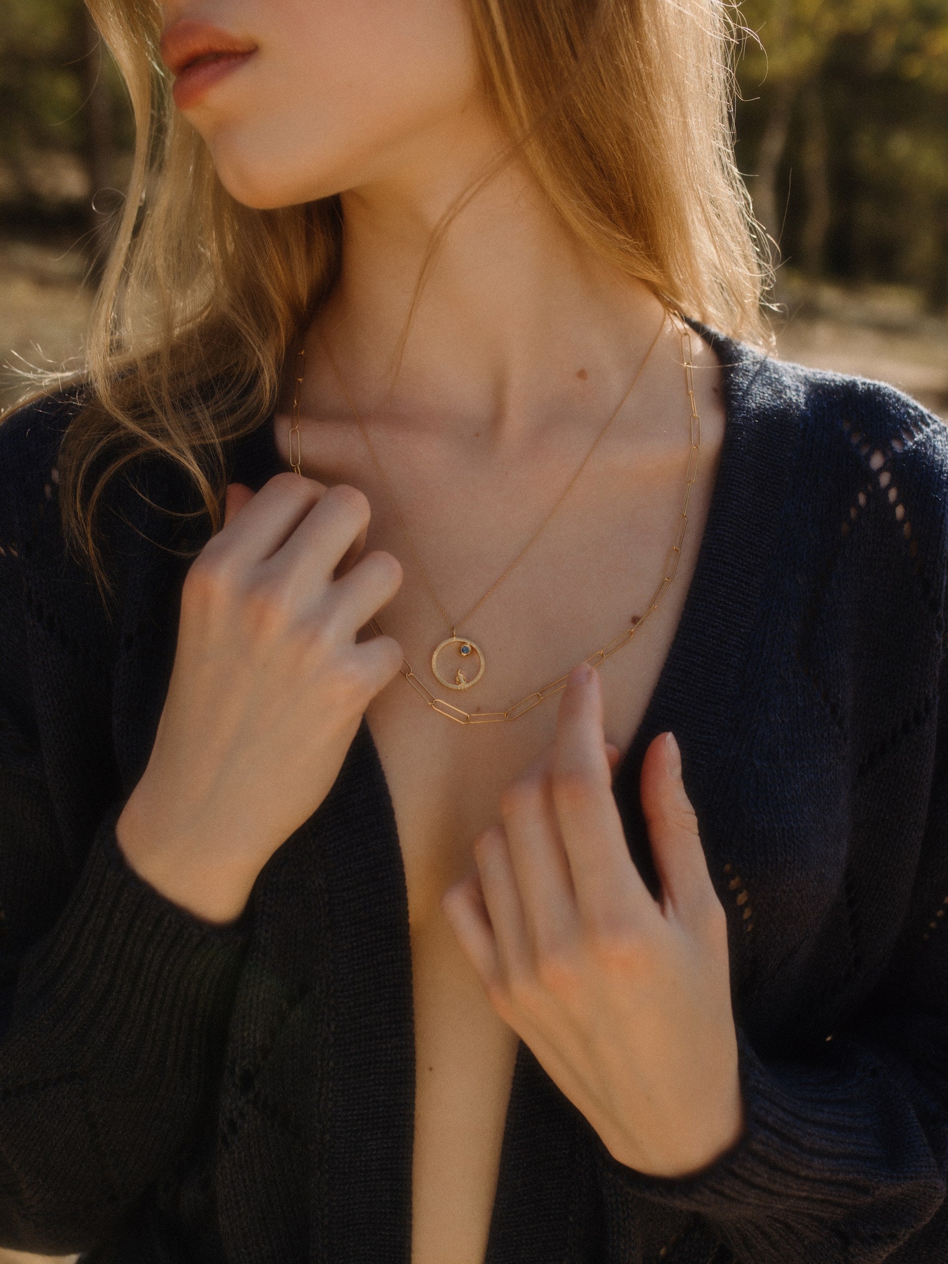 Gold Plated Silver Necklace with Aquamarine "All Around Us"