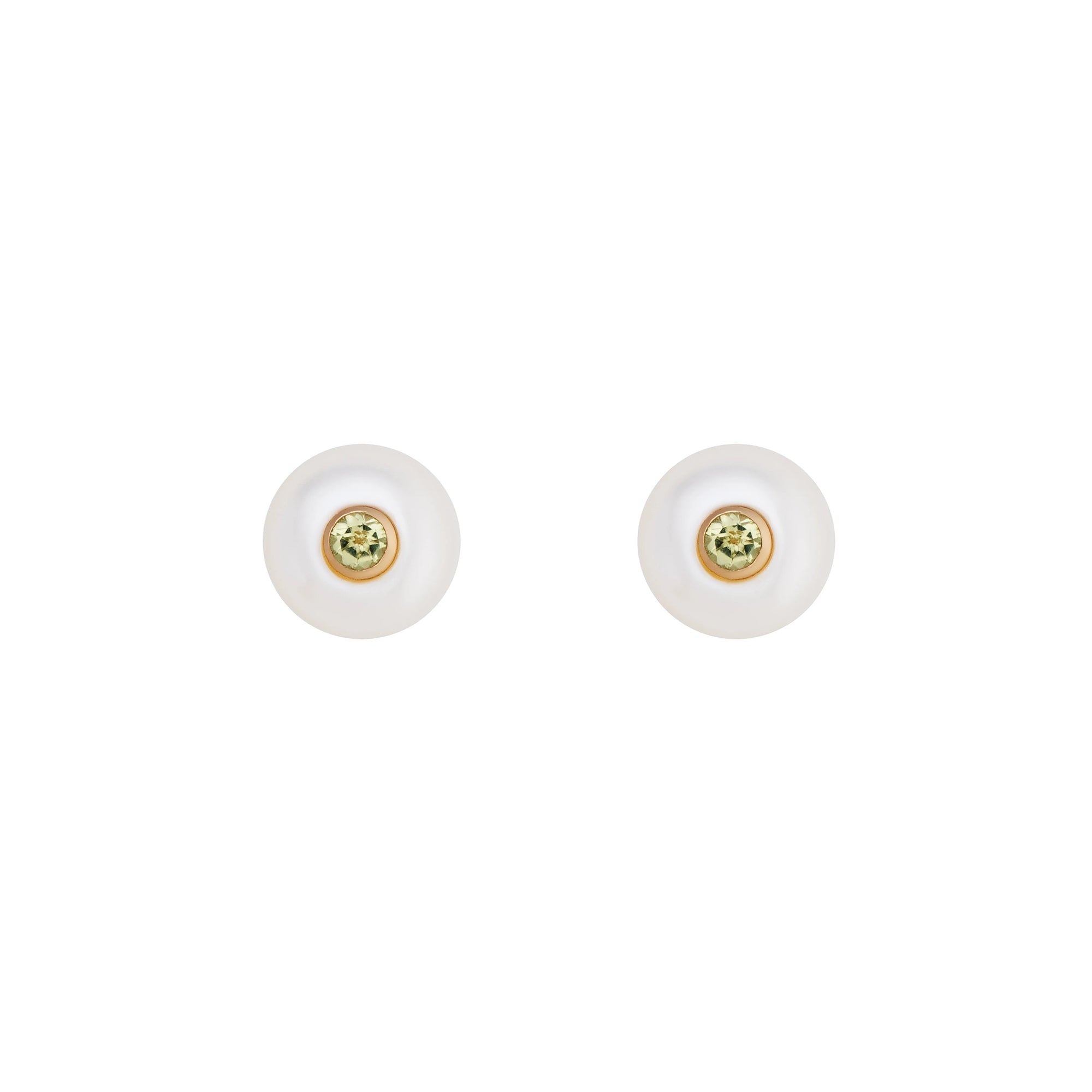 Gold Plated Silver Stud Earrings with Pearls and Peridot "Fiona"
