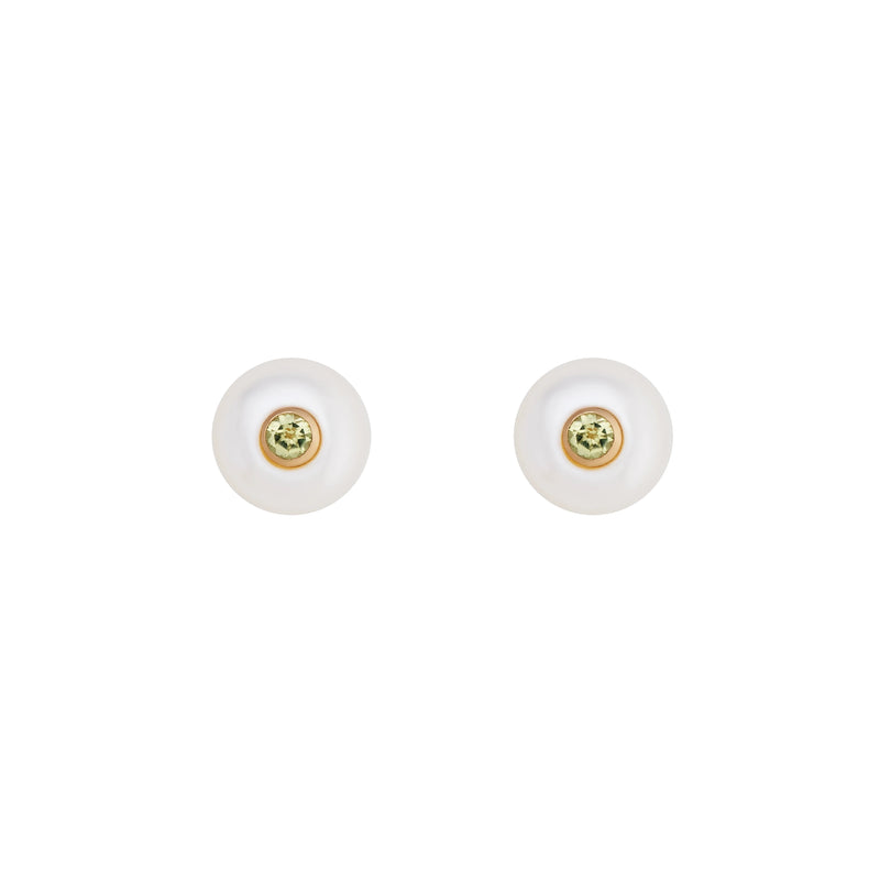 Gold Plated Silver Stud Earrings with Pearls and Peridot "Fiona"