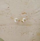 Gold Plated Silver Stud Earrings with Pearls and Peridot "Fiona"