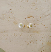 Gold Plated Silver Stud Earrings with Pearls and Peridot "Fiona"