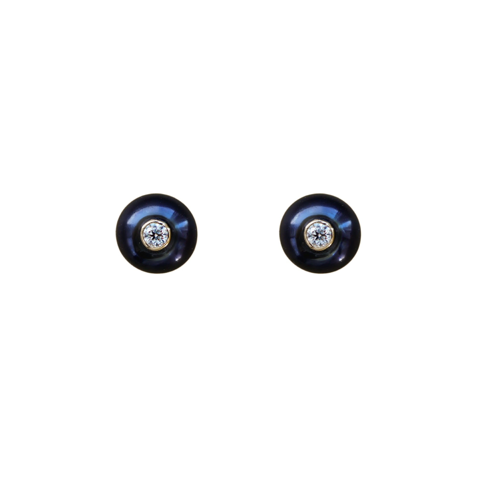 Gold Plated Silver Stud Earrings with Dark Pearls and Moissanites "Fiona"