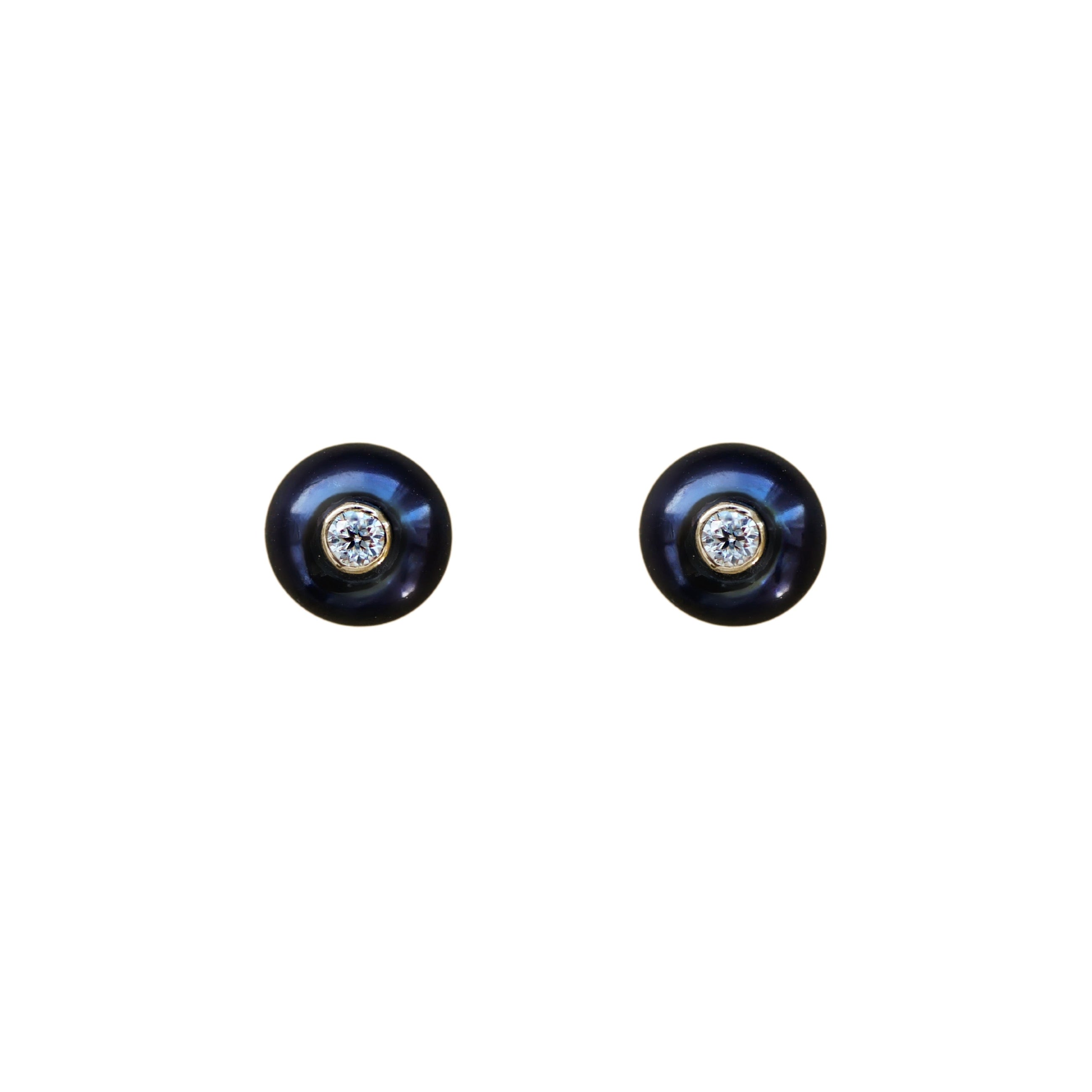 Gold Plated Silver Stud Earrings with Dark Pearls and Moissanites "Fiona"