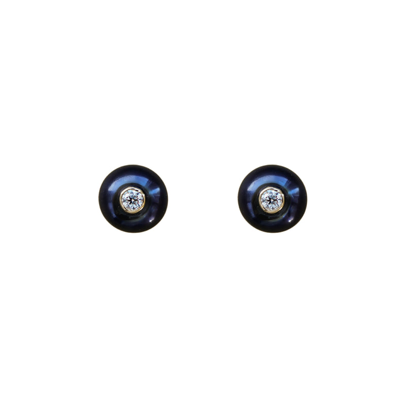 Gold Plated Silver Stud Earrings with Dark Pearls and Moissanites "Fiona"