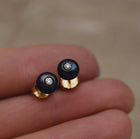 Gold Plated Silver Stud Earrings with Dark Pearls and Moissanites "Fiona"