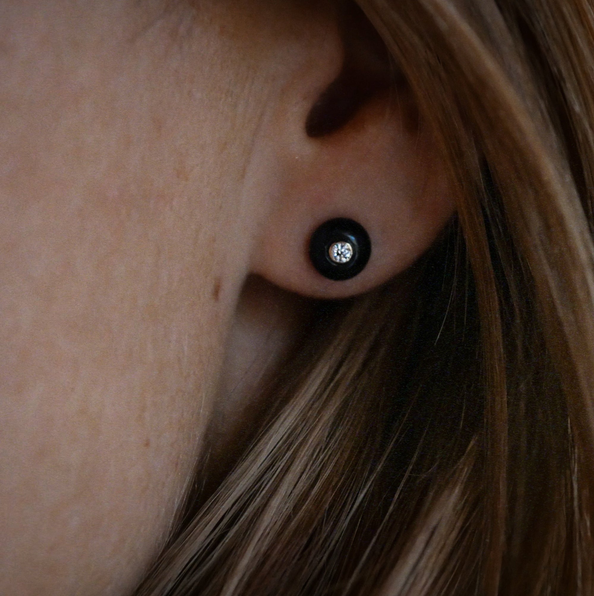 Gold Plated Silver Stud Earrings with Dark Pearls and Moissanites "Fiona"