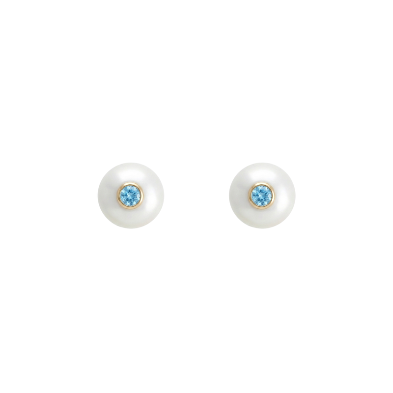 Gold Plated Silver Stud Earrings with Pearls and Topaz "Fiona"