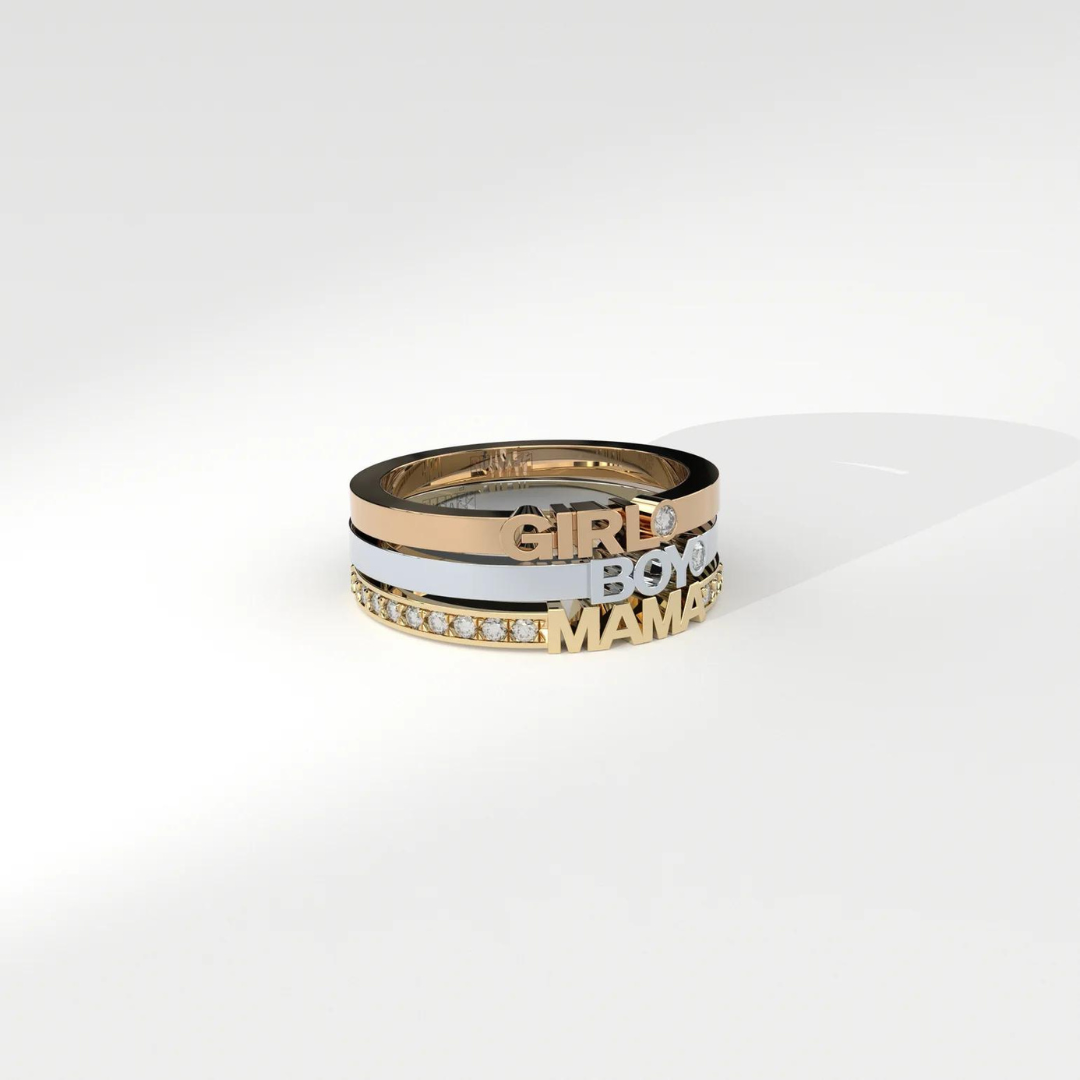 Yellow Gold Ring with Diamonds "Becoming Eternity Mama", 2.50 mm