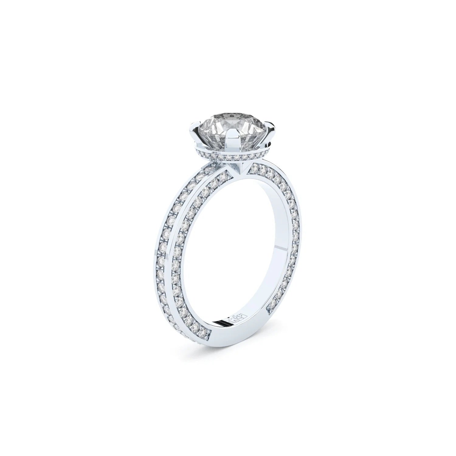 White gold luxurious engagement ring with 2.00 ct central diamond. 