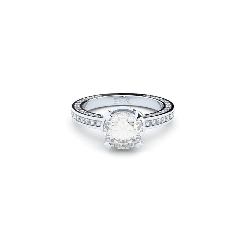 White gold luxurious engagement ring with 2.00 ct central diamond. 