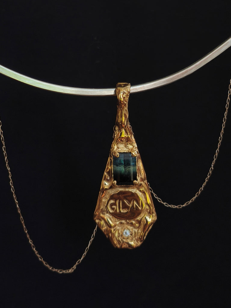 Gold Plated Silver Necklace with Tourmaline & Moissanite "Giliai Gilyn Giliau"