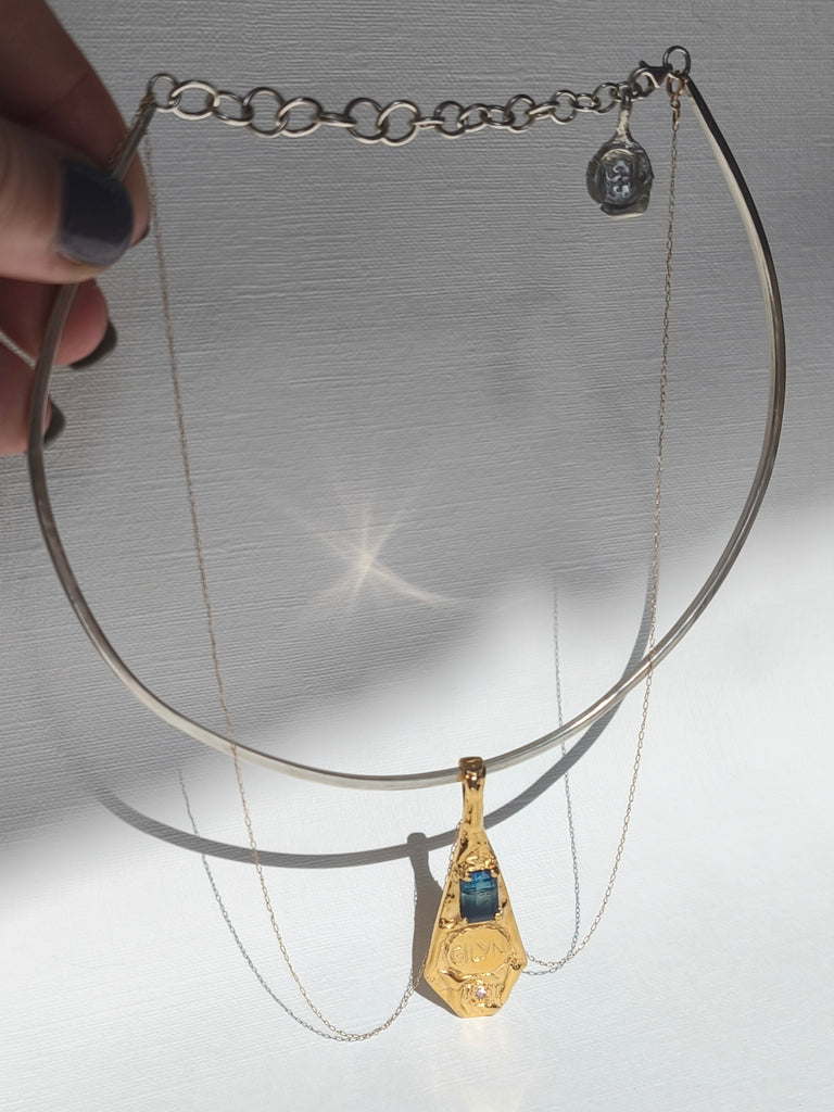 Gold Plated Silver Necklace with Tourmaline & Moissanite "Giliai Gilyn Giliau"