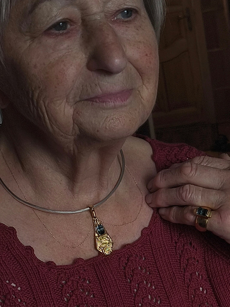 Gold Plated Silver Necklace with Tourmaline & Moissanite "Giliai Gilyn Giliau"