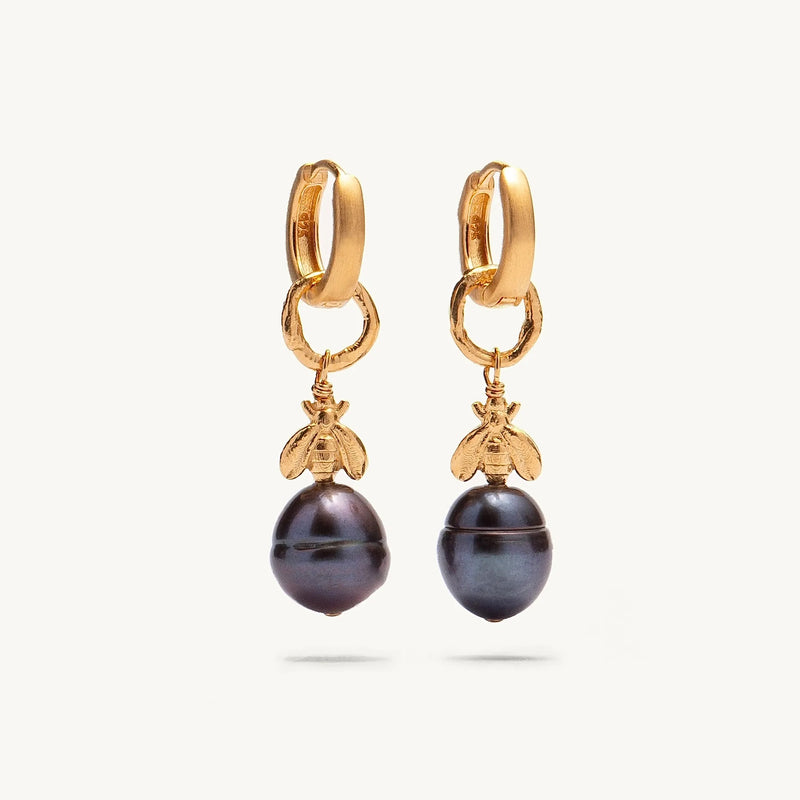 Gold Plated Silver Earrings with Pearls "Lucky Bee"