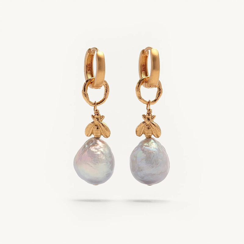Gold Plated Silver & Pearl Earrings "Lucky Bee"