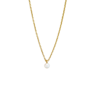 A delicate gold-plated silver chain necklace with a single small white pearl pendant, shown against a plain white background.