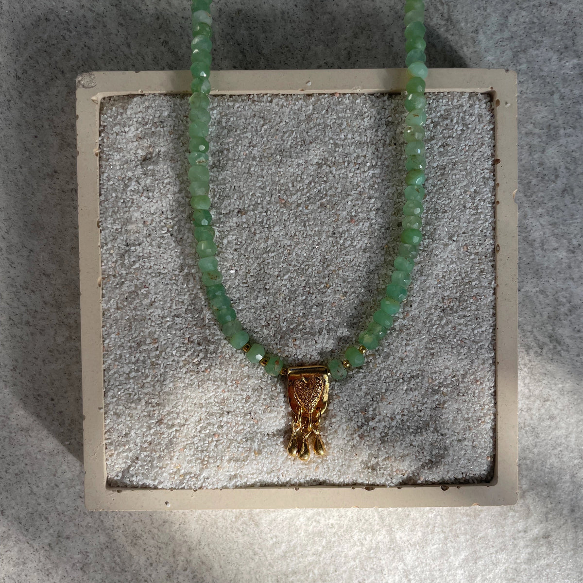 Gold Plated Silver & Chrysoprase Necklace "Heart"