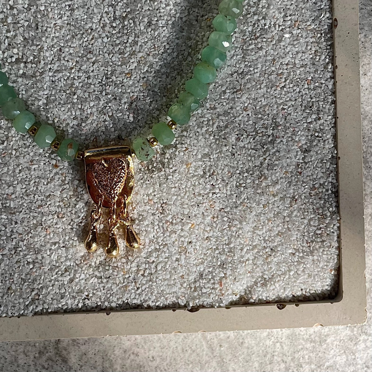 Gold Plated Silver & Chrysoprase Necklace "Heart"