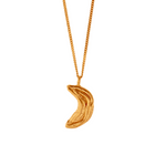 A gold-plated crescent moon necklace with a chain and a simple ring clasp.