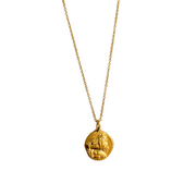 24kt gold-plated coin pendant with faces.