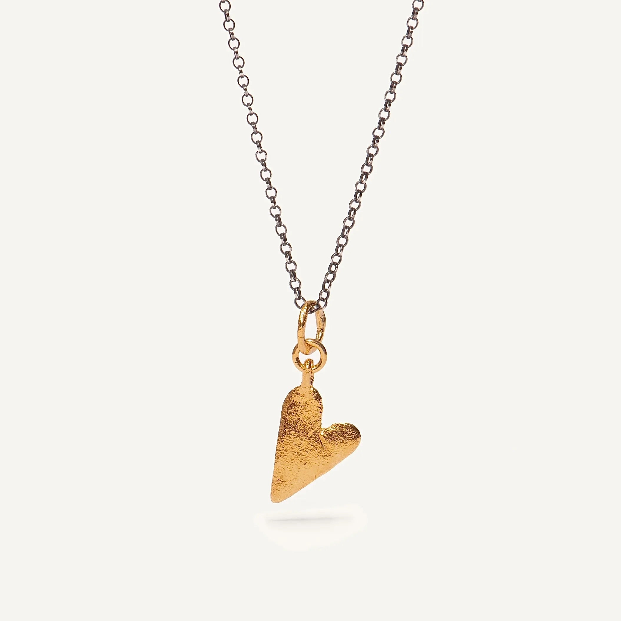 Gold Plated / Oxidised Silver Necklace "Handcrafted Heart"