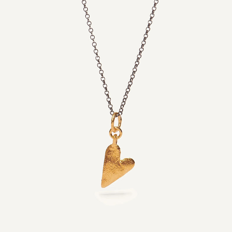 Gold Plated / Oxidised Silver Necklace "Handcrafted Heart"