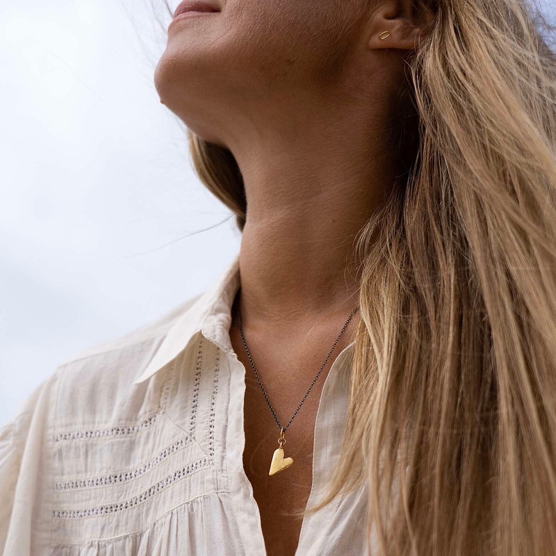 Gold Plated / Oxidised Silver Necklace "Handcrafted Heart"