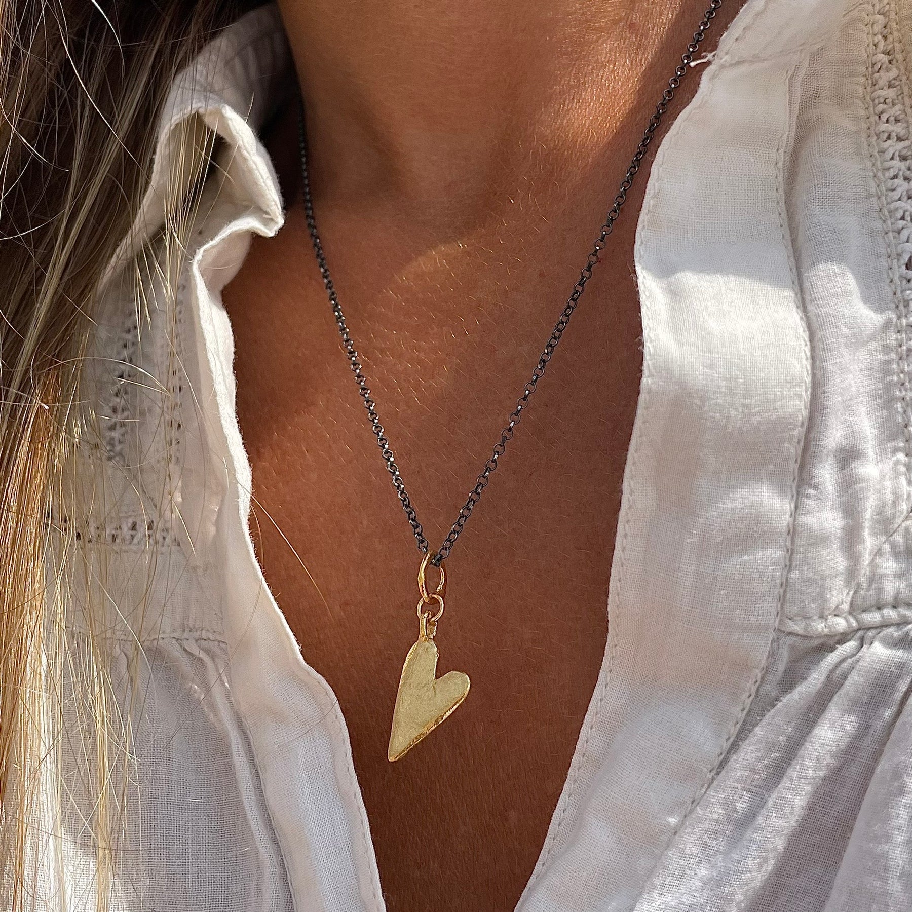 Gold Plated / Oxidised Silver Necklace "Handcrafted Heart"