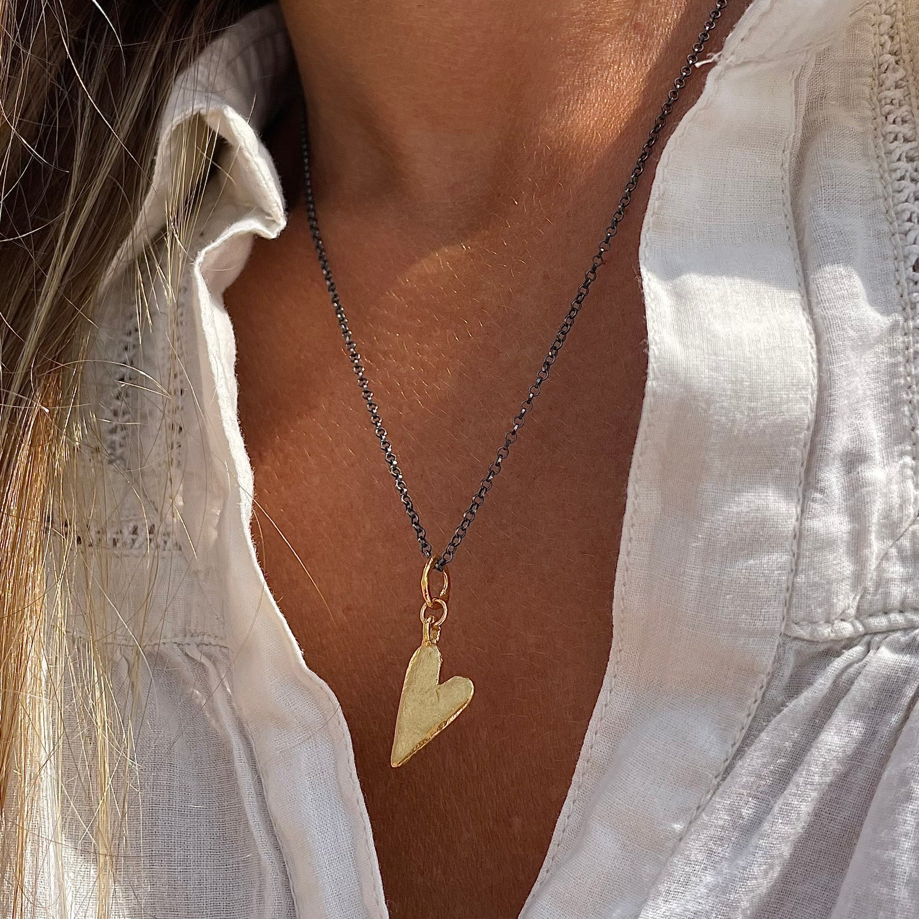 Gold Plated / Oxidised Silver Necklace "Handcrafted Heart"