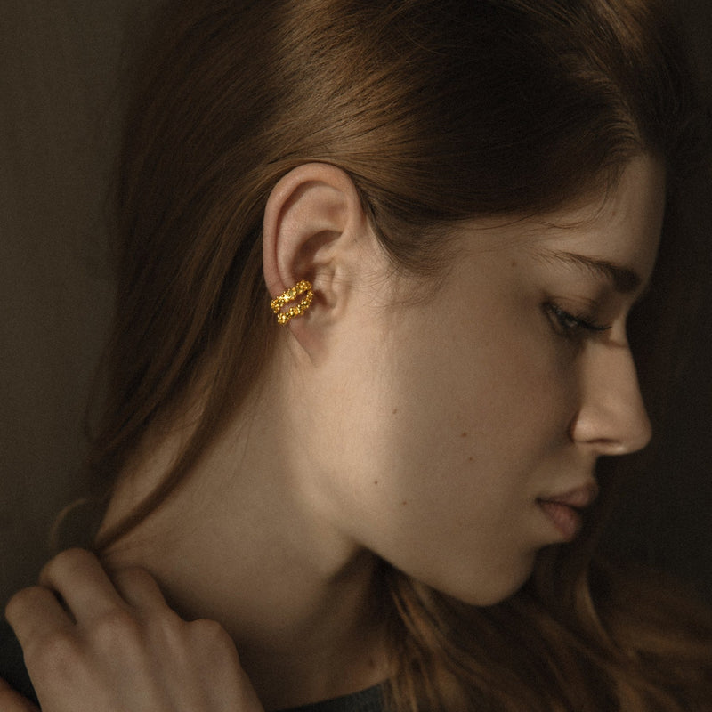 Gold Plated Silver Ear Cuff "Coral Double Moon"