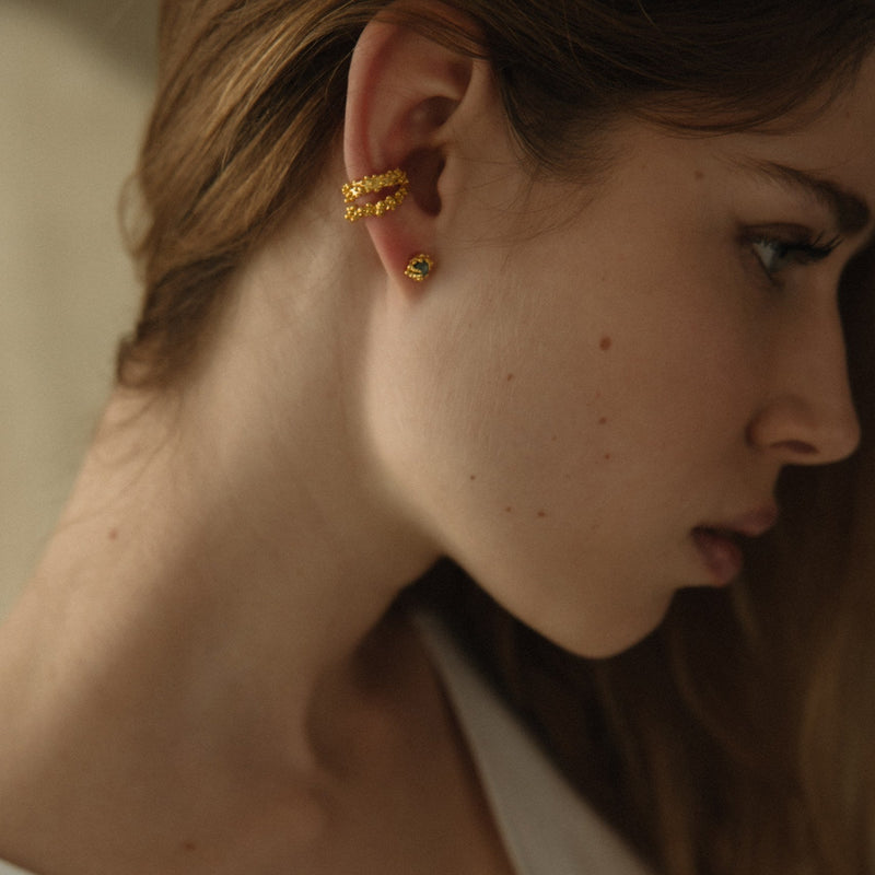Gold Plated Silver Ear Cuff "Coral Double Moon"