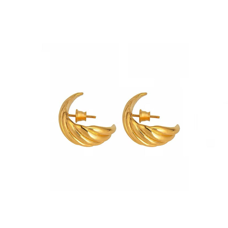 A pair of gold-plated silver textured, twisted silver hoop earrings, shown against a plain white background.