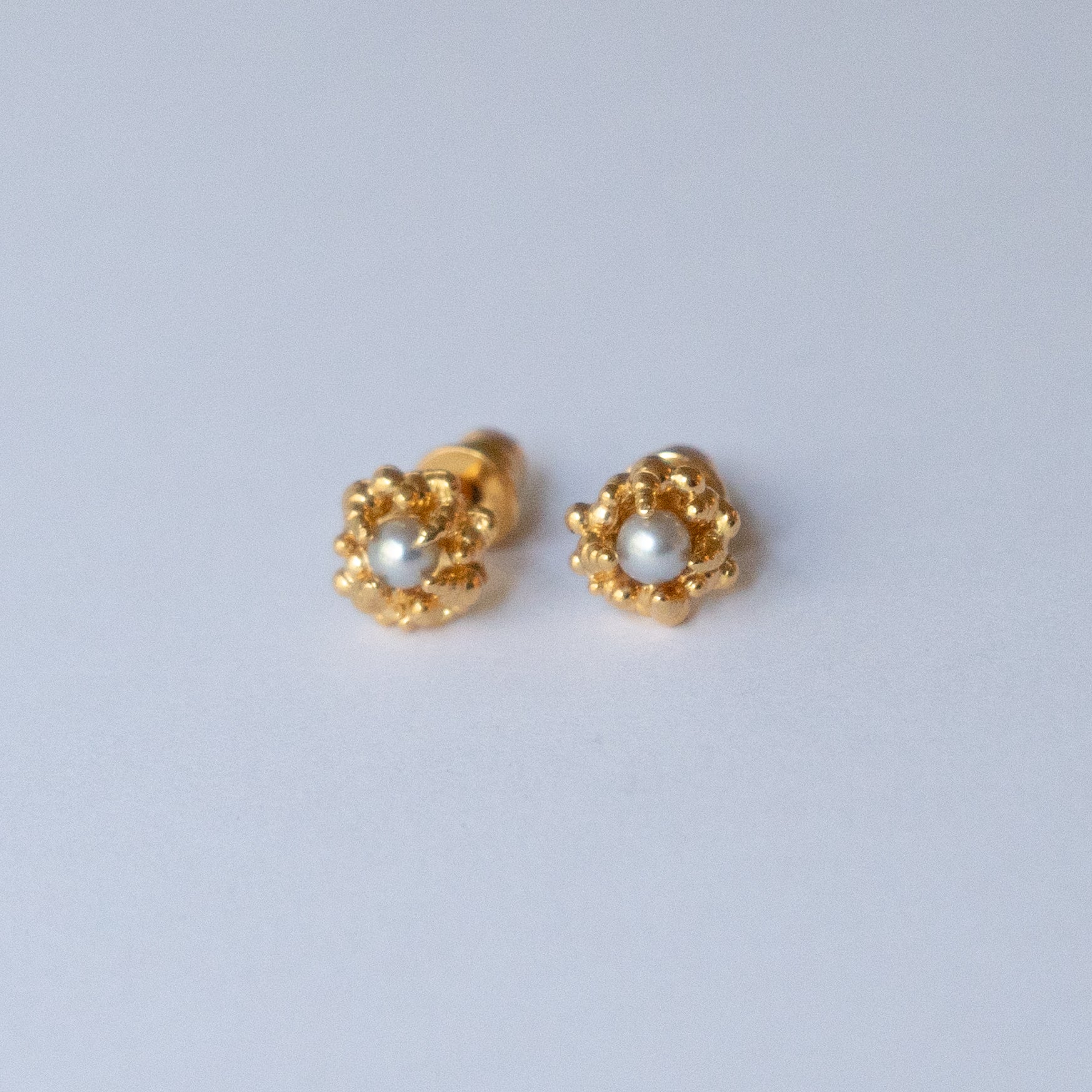 Gold Plated Silver Earrings with Pearls "Coral Reef", Small