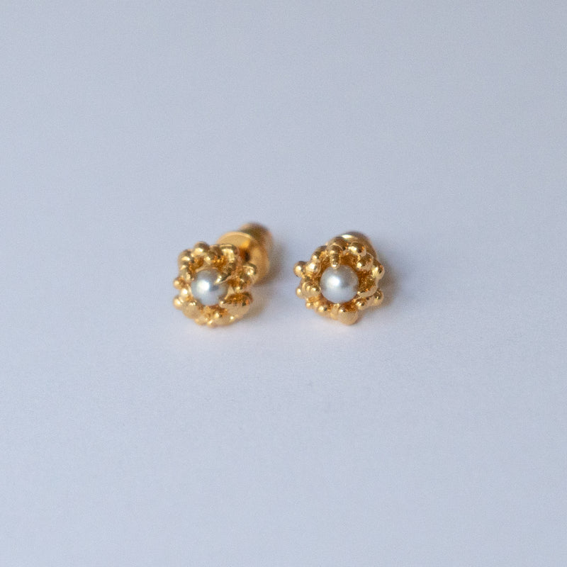 Gold Plated Silver Earrings with Pearls "Coral Reef", Small