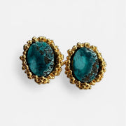Gold Plated Silver Stud Earrings with Turquoise "Basin by the Sea"
