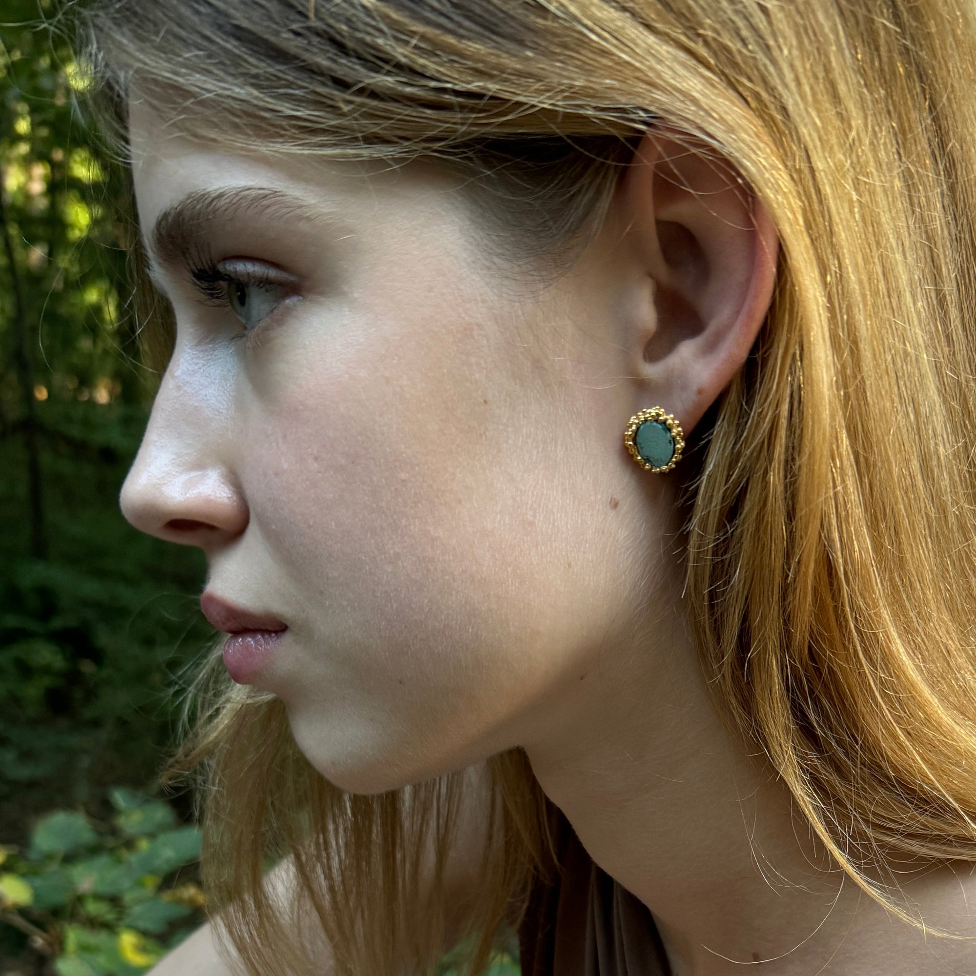 Gold Plated Silver Stud Earrings with Turquoise "Basin by the Sea"