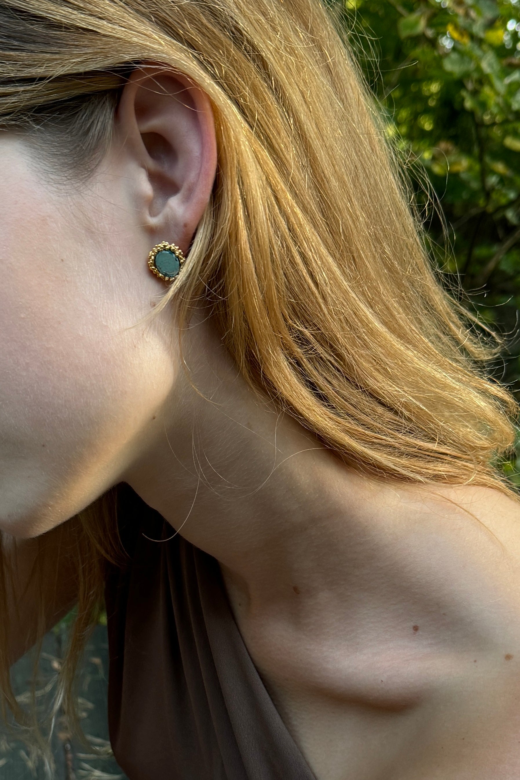 Gold Plated Silver Stud Earrings with Turquoise "Basin by the Sea"