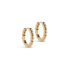 A pair of gold-plated silver hoop earrings with a textured surface, designed to look like composite gold balls.