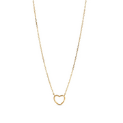 A gold-plated silver necklace with a heart-shaped pendant, displayed on a white background.
