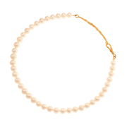 A gold-plated silver necklace featuring a string of Akoya pearls.