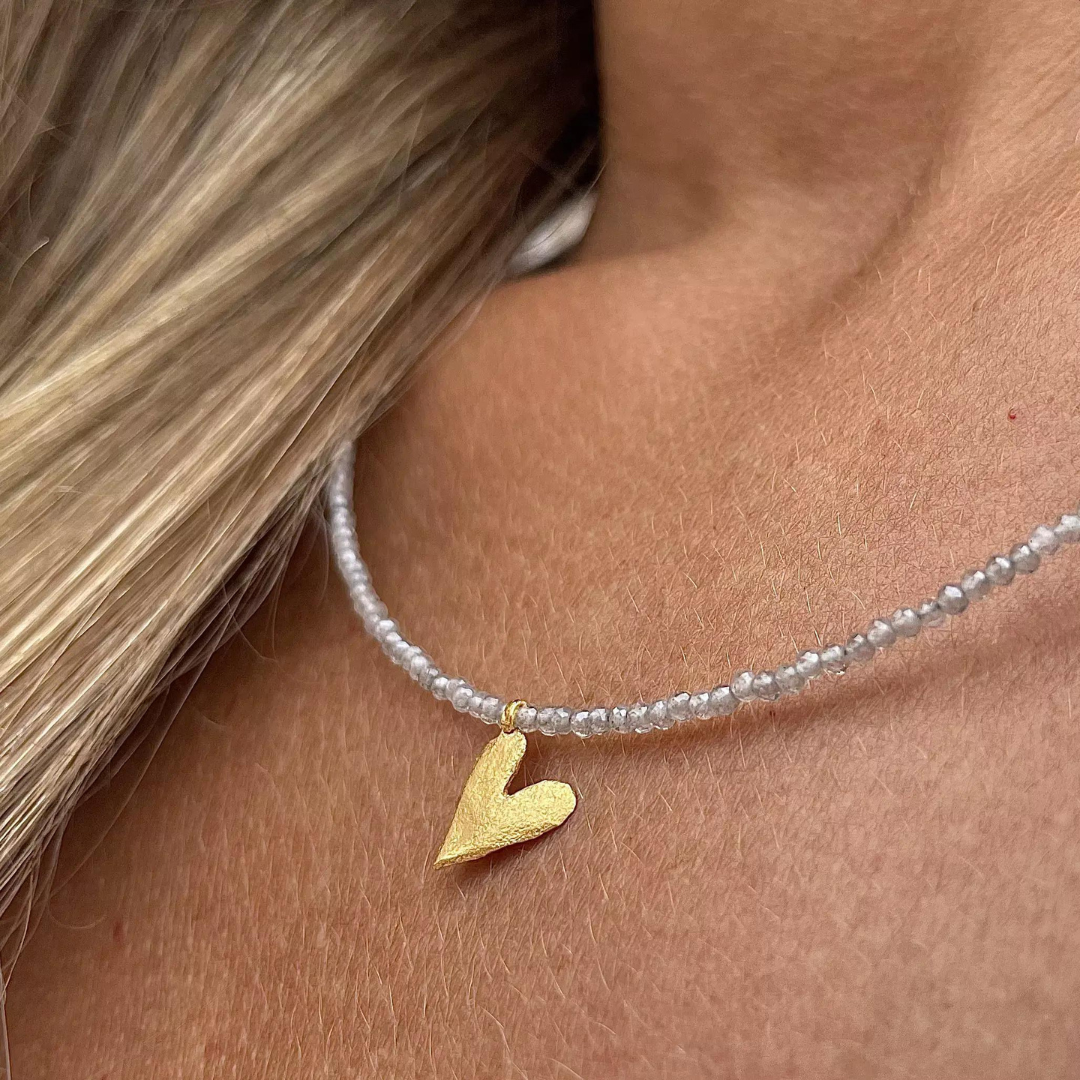 Gold Plated Silver Necklace with Labradorites "Heart"
