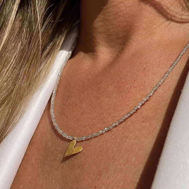 Gold Plated Silver Necklace with Labradorites "Heart"
