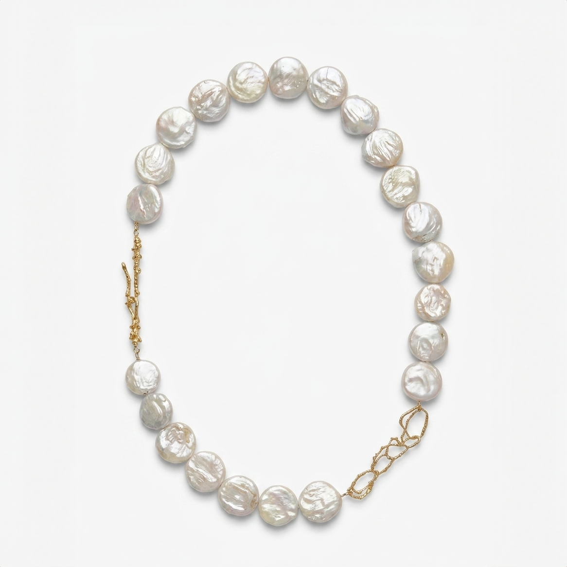 Gold-plated silver necklace composed of natural baroque pearls 