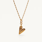 A gold plated silver necklace featuring a heart-shaped pendant with sapphires.